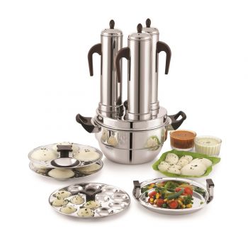 JVL Stainless Steel Puttu Maker (Stainless Steel, 3 Puttu, 2 Idly, 1 Mini Idly & Dhokla Plates), 5 liter, Silver