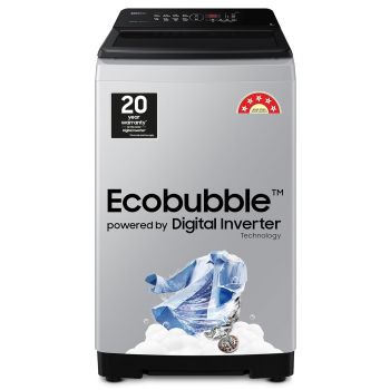 Samsung 8 kg, 5 star, Eco Bubble Technology, Digital Inverter Motor, Dual Storm, Fully-Automatic Top Load Washing Machine (WA80BG4441BGTL, Light Gray)
