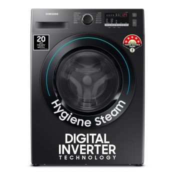 Samsung 9 kg, 5 Star, Hygiene Steam with Inbuilt Heater, Digital Inverter, Fully-Automatic Front Load Washing Machine (WW90T4040CB1TL, Black)