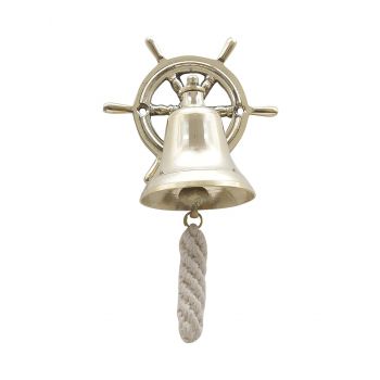 Antique Gifts Metal Door Bell with Ship Wheel Wall Hanging Decor (Brass)