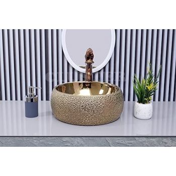 Designer Glossy Table Top Wash Basin For Bathroom | Ceramic Bathroom Sink | Over Countertop Wash Basin For Livingroom Decor (15.7 x 15.7 x 6.2 Inch)