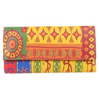 ShopMantra Wallet for Woman | Multicolor Ethnic Print Long Purse | Bohemian Style PU/Faux Leather Wallet with Card Holder & Zipper Pocket