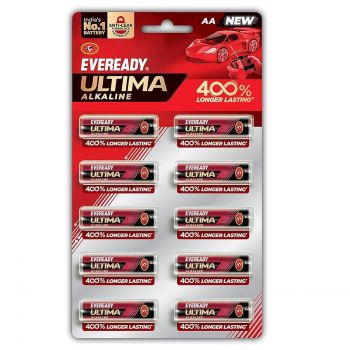 Eveready Ultima Alkaline AA Battery, 400% Longer Lasting, Anti-Leak Turbolock Technology, Eco-Friendly Batteries for High-Drain Devices Household Devices & Toys, Pack of 10