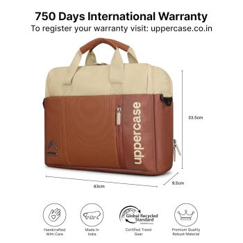 uppercase 14L Omega 02 Professional Laptop Messenger Bag | upto 15.6''| 3x More Water Resistant| With Rainproof Zippers| Tablet Compartment| Multiple Organisers|Office Bag for Men & Women (Tan)