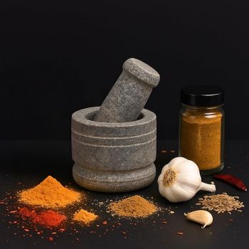 Clazkit Oothukuli Stone Mortar and Pestle Set – 3 Inch Okhli/Khalbatta/Idi Kallu – Traditional Hand Grinder for Chutney, Spices, Herbs & Ginger-Garlic Crushing – Grey