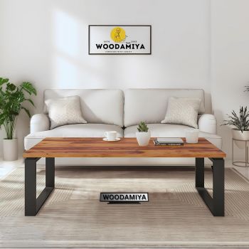 WOODAMIYA Sheesham Wood Coffee Table, Wood+Metal Center Table for livingroom, Morden Center Piece Table, Solid Wood Center Table with Metal Legs, 34x18x18, Natural Finish, Easy DIY