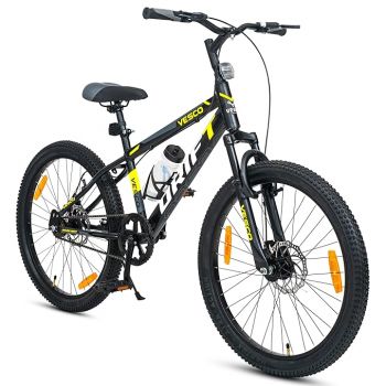 VESCO 24 T Drift Cycle for Big Kids MTB Mountain Bike | Dual Disk Brake & Front Suspension Single Speed Bicycle for Boys and Girls | 16 inches Frame | Ideal for 9-14 Years (Black)