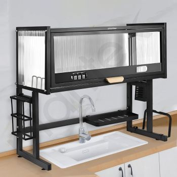 Plantex GI Steel Over The Sink Dish Drying Rack/Kitchen Storage Rack/2-Tier Dish Rack with Cover for Kitchen Dish Rack/Household Kitchen Bowls and Plates Organizer - (Black, 88 x 28.5 x 69 CM)