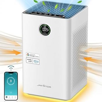 Jafända JF260S Smart Air Purifiers for Bedroom & Home, HEPA Filter catches 99.97% of Viruses & 0.01 Micron Particles, Real-time PM indicator, 23dB Quiet Sleep Model with ambient light, Alexa Control