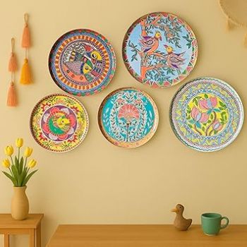 RITUALISTIC Madhubani Wall Plates for home decoration | Wall decor items for living room | Metal Wall décor | Gift items for unisex |wall art | wall showpiece| Home Décor Gift Items | Set of 5 plates