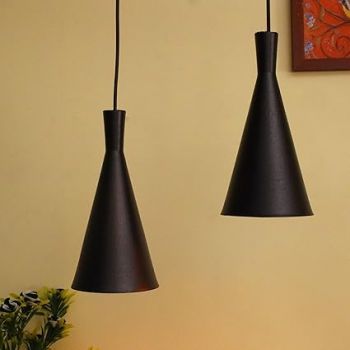 Homesake Modern Black Metal Pendant Lights - Industrial Style Hanging Cone Lamps for Living Room, Dining Room, Kitchen, Adjustable Cord, LED Compatible, Trendy Home Decor Lighting Fixtures - Set of 2