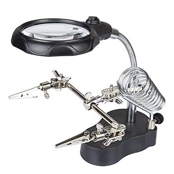 Catchex Helping Hand Magnifier Soldering Stand with 2 LED lights for PCB Soldering Work (35X / 12X 65mm / 17mm Lens, Dual-Mode)