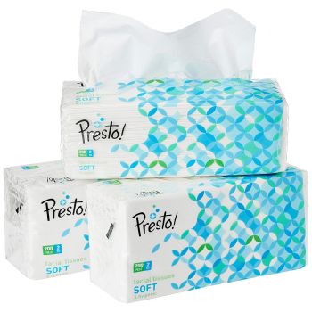 Amazon Brand - Presto! 2 Ply Facial Tissue Box | 600 Pulls | 200 Pulls X 3 Cartons | Soft And Highly Absorbent | 100% Natural Virgin Cellulose Fiber