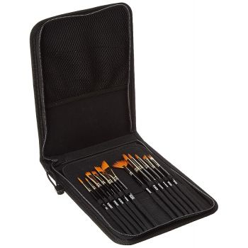 Amazon Brand - Solimo Paint Brushes for Acrylic and Water Colours, with Carry Case, 12 Piece Set