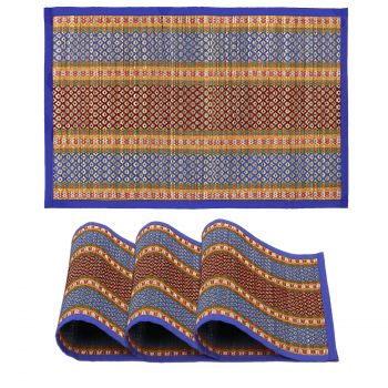HOKIPO River Grass Handcrafted Madurkathi Heat Resistant Table Mats for Dining Table, Placemats, Blue, 12x18 Inches, Set of 4, Rectangle (BL-IN75)