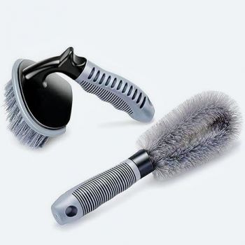 OTO2EYE Rim Tyre Cleaner Brush Car Cleaning Brush for Rim Cleaning Liquid Nylon Bristles Microfiber Duster Tire Rubber Car Accessories – Used with Tyre Puncture Kit and Microfiber Cloth (Pack of 2)