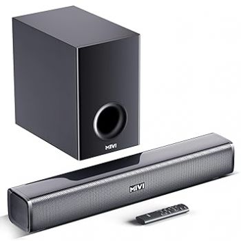 Mivi Fort H120 Soundbar, [Just Launched]- 120W Home Theatre Sound Bar, 2.1 Channel, 2 in-Build Speakers and 1 External Subwoofer, Multiple EQ & Input Modes, Made in India Sound bar for TV