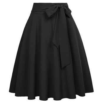 Women's Flared Pleated Maxi Skirt High Waist A-Line with Pockets and Belt Accessories