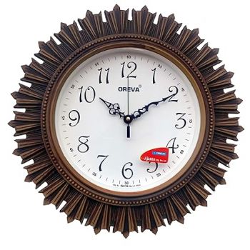 Oreva Aq 6197 Plastic Wooden Look Designer Wall Clock (32.5 X 32.5 X 4.8 Cm), Brown - Analog