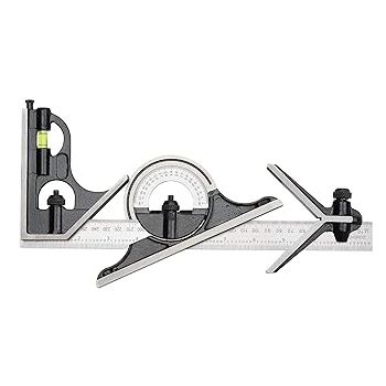 Groz 4 Piece Combination Square with Durable Cast Iron Construction| Ideal for measuring & marking angle, depth, height, distance, center and level| Highly Precise| CSQ/12/4/ST
