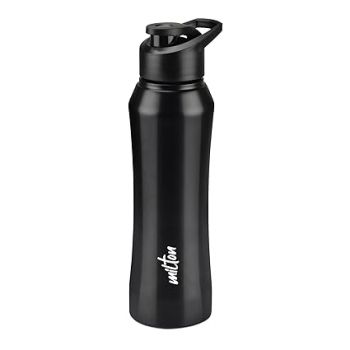 MILTON Comet 1000 Stainless Steel Water Bottle 980 ml, Single Walled, ISI Certified I Leak Proof Lid, Rust Proof I For School, Office, Gym I Black