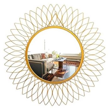 Furnish Craft Metal Beautiful Modern Designer Sunflower Iron Decorative Wall Mirror for Living Room, Mirror for Bathroom, Mirror for Wall, Wall Decor (24 Inches / 61 Cm) (Round, Golden, Framed)