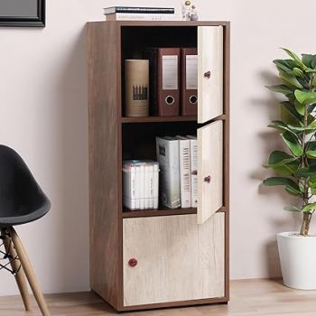 ABOUT SPACE Wooden Cabinet - 3 Tier Engineered Wood Storage Cabinet for Living Room with Magnetic Door, Space Saving Furniture for Home, Office, Kitchen (Walnut -L 38 x B 38.5 x H 100.5 cm)