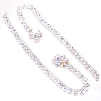 Jewar Mandi Anklet Silver Plated Ad Cz Multi-Color Stones Traditional Indian Payal Jewelry for Women & Girls