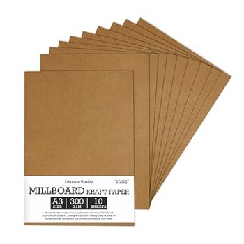 PaperO A3 Millboard Kraft Paper Sheets – 300 GSM, Pack of 10 – Craft Liner Sheets for DIY Projects, Scrapbooking, and Art & Craft Work
