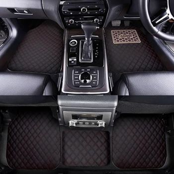 CARBINIC Leather 4D Car Mats - Universal Fit | Premium Double Layered Foot Mats For Car| Anti-Skid Car Floor Mats | Waterproof | Heel Pad | Car Accessories - Interior | Coffee