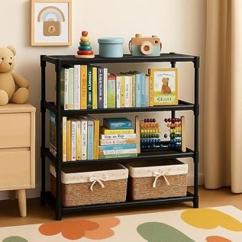 BEMITH 4 Tier Book Self Portable Book Shelf, Kids Books Racks for Home Plastic, Bookshelf for Home, Book Shelves, Stand, Organizer, Book Rack for Study Room/Library/Bedroom-Black