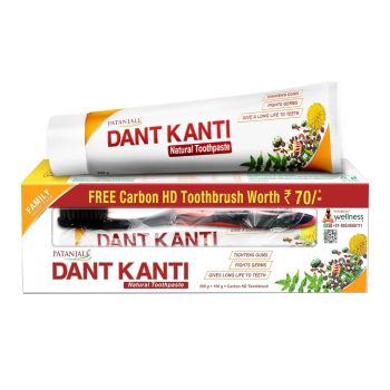 Patanjali Dant Kanti Toothpaste Value Pack (200g x 1N and 100g x 1N : 300 g) and Toothbrush for Cavity Protection, Eliminates Bad Breath, Gingivitis Prevention