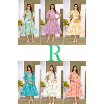 Repurchase Roman Foil Printed Flared Kurtis