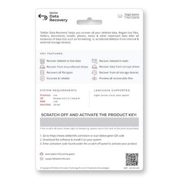 Stellar Data Recovery Software| Windows | Standard | 1 PC 1 Year | Activation Key Card
