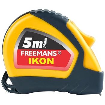 FREEMANS IKON 5m:19mm Steel Inchi Measuring Tape - 5m (Yellow & Black) With Unbreakable ABS case || Soft Grip Bi-material Case || Auto-lock and Belt Clip
