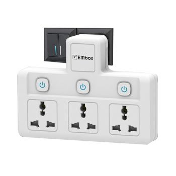 EMBOX Multi Plug Socket with Individual Switch-Cordless Extension Board with 3 Universal Sockets-Multiplug -1500W