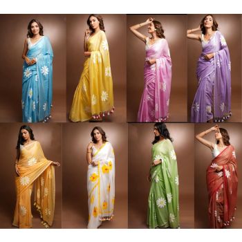Linen Cotton Printed Saree 8 Pcs