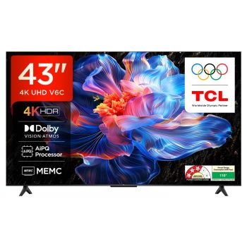 TCL 108 cm (43 inches) Metallic Bezel Less Series 4K Ultra HD Smart LED Google TV 43V6C (Black)