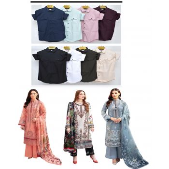 Cotton Dress Material 3pcs & Shirts 8 Pcs