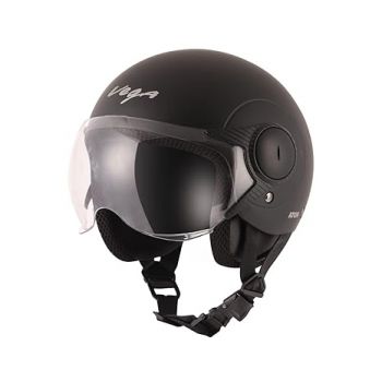 Vega Atom ISI Certified Smooth Matt Finish Open Face Helmet for Men and Women with Clear Visor(Dull Black, Size:M)