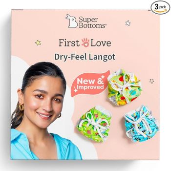 SuperBottoms DryFeel Baby Langot 0-6 months l Organic Cotton Modern Baby Nappy l Mess-free Langot with Gentle Elastics l Super DryFeel Top Layer l Diaper-free Time Essential | 3 Pack