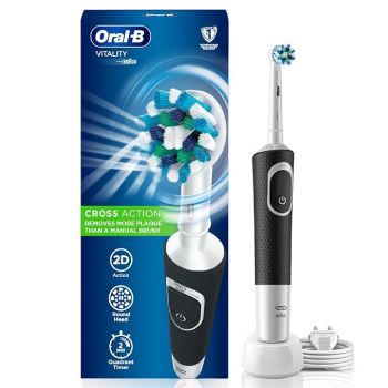 Oral B Vitality Rechargeable Rotating Electric Toothbrush for Adults, 2 Brushing Modes (Daily & Sensitive), 2 Min Timer with Quadpacer, 2 Year Warranty by Oral-B, IPX7 Water Resistant, Round Brush Head, (Black, 1)