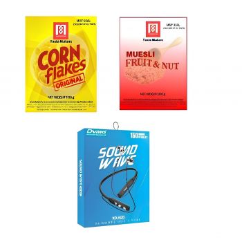 DVAIO Sound Wave Bluetooth Headset & Cornflakes, Muesli Combo (Musli 500g|Cornflakes  500g|Wireless headphones  1 set )