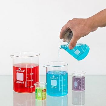 Supertek Borosilicate 3.3 Glass Beakers 50ml, 100ml, 250ml, 500ml, 1000ml Set of 5 | Graduation and Spout for Laboratory Use