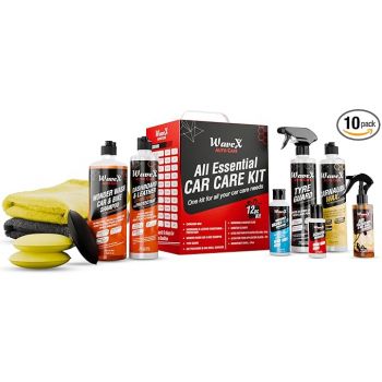 Wavex Car Polish Kit 12 Pcs | Includes Car Dashboard Polish, Car Wax, Tyre Polish, Car Shampoo, Windshield Washer & Car Freshener, Scratch Remover, 2 Cloths, 3 Applicators - Car Washing Kit
