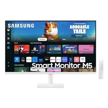 Samsung 32-Inch(80cm) M5 FHD Smart Monitor, Mouse & Keyboard Control, OTT Apps, IoT Hub, Office 365, Workout Tracker, Multiple Ports, Speakers, Remote, Bluetooth (LS32DM501EWXXL, White)