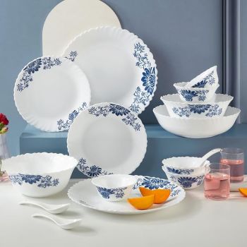 Larah by Borosil Leona Silk Series Opalware Dinner Set | 35 Pieces for Family of 6 | Microwave & Dishwasher Safe | Bone-Ash Free | Crockery Set for Dining & Gifting | Plates & Bowls | White