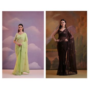 Georgette Flower Embroidery Work Saree