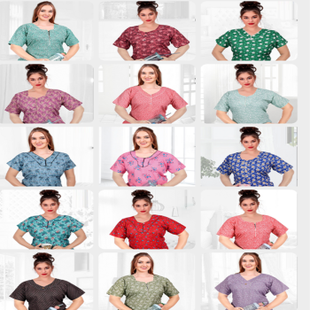 GPS Point Premium Quality Cotton Printed Gown Nightys - 15 Pcs