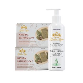 GoldenAger Anti dandruff Shampoo 500ml 1 Bottle | 2 No Golden Ager Charcoal bath soap 100g